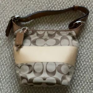 Coach F13362 Signature Cloth  Leather Trim Satchel Shoulder Handbag